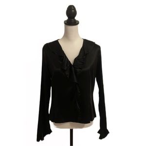 The Limited Black Silk Ruffle Angel Sleeve Button Up Blouse SZ M